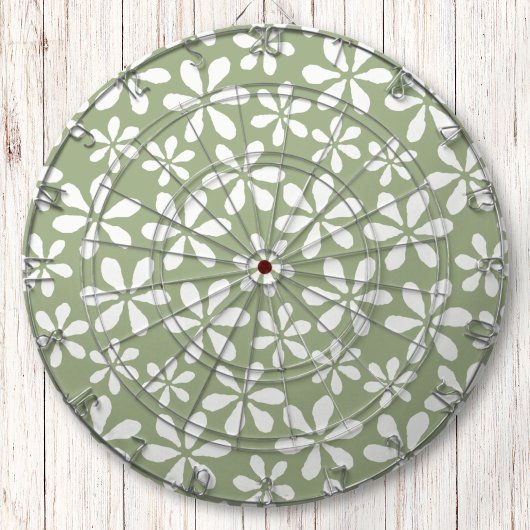 Modern Sage Groen en Wit Eenvoudig Bloempatroon Dartbord