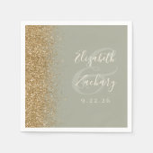 Modern Sage Groen Goud Glitter Bruiloft Servet (Voorkant)