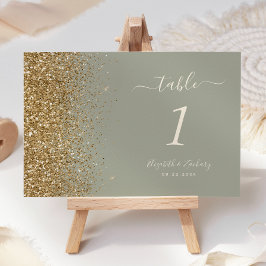 Modern Sage Groen Goud Glitter Edge Bruiloft Kaart