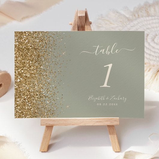 Modern Sage Groen Goud Glitter Edge Bruiloft Kaart