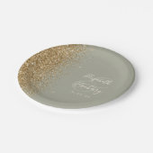 Modern Sage Groen Goud Glitter Edge Bruiloft Papieren Bordje (Gekanteld)