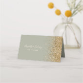 Modern Sage Groen Goud Glitter Edge Bruiloft Plaatskaartje (Achterkant)