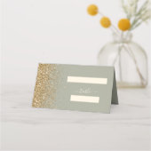 Modern Sage Groen Goud Glitter Edge Bruiloft Plaatskaartje (Voorkant)