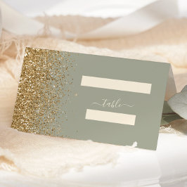 Modern Sage Groen Goud Glitter Edge Bruiloft Plaatskaartje