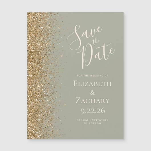 Modern Sage Groen Goud Save the Date Magnetische K (Voorkant)