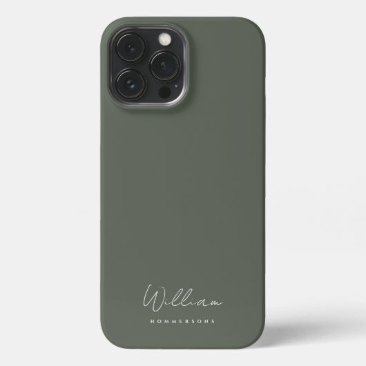 Modern Sage Groen Monogram Naam Script iPhone Hoesje (Achterkant)