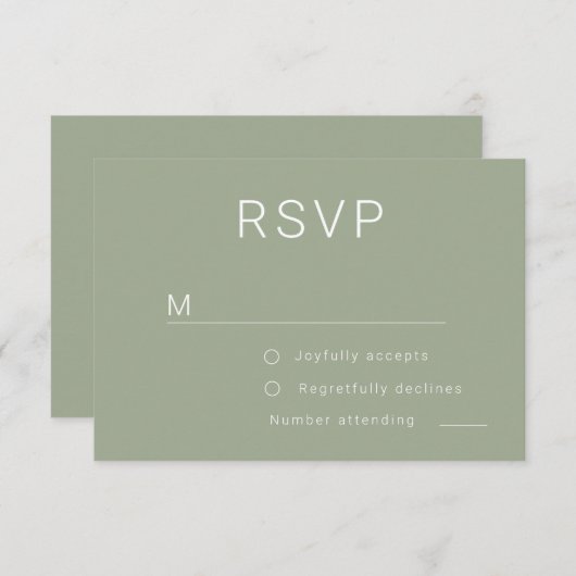 Modern Sage Groen Roos Goud Minimalistische Bruilo RSVP Kaartje (Voorkant / Achterkant)