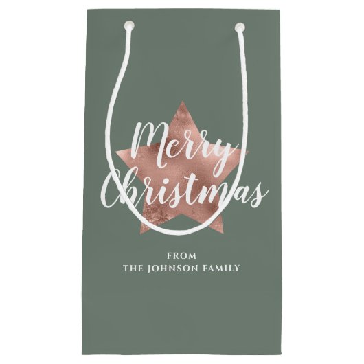 Modern Sage Groen Roos Gouden Ster Kerst Klein Cadeauzakje (Voorkant)
