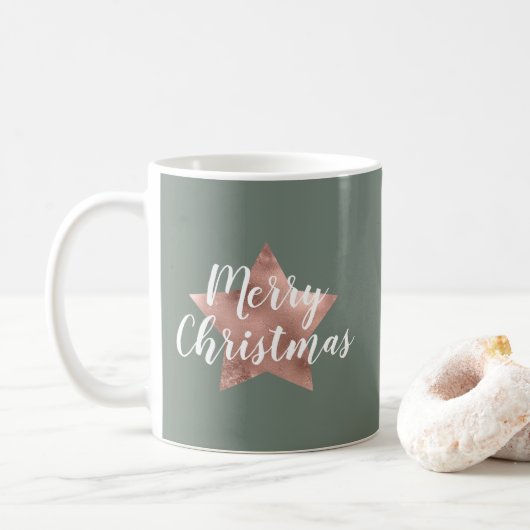 Modern Sage Groen Roos Gouden Ster Kerst Koffiemok (Met donut)