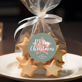 Modern Sage Groen Roos Gouden Ster Kerst Ronde Sticker