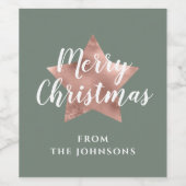 Modern Sage Groen Roos Gouden Ster Kerst Wijn Etiket (Enkel label)