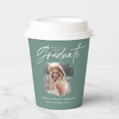 Modern sage groen script foto elegant afstuderen papieren bekers (Voorkant)
