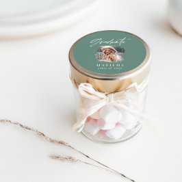 Modern sage groen script foto elegant afstuderen ronde sticker