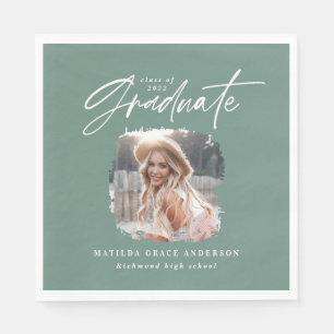 Modern sage groen script foto elegant afstuderen servet