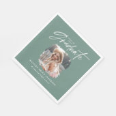 Modern sage groen script foto elegant afstuderen servet (Hoek)
