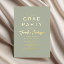 Modern Sage Groen Script Graduation Party Goud
