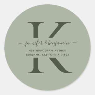 Modern Sage Groen Script Monogram Retouradres Ronde Sticker
