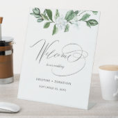 Modern Sage groen wit bloemenbruiloft welkom Reclamebord Met Voetstuk (Insitu)