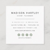 Modern Sage Groen & Wit Decoratief Lijst Vierkante Visitekaartje (Achterkant)