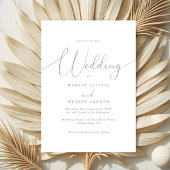 Modern Sage Groen Wit Elegant Script Trouwen Kaart