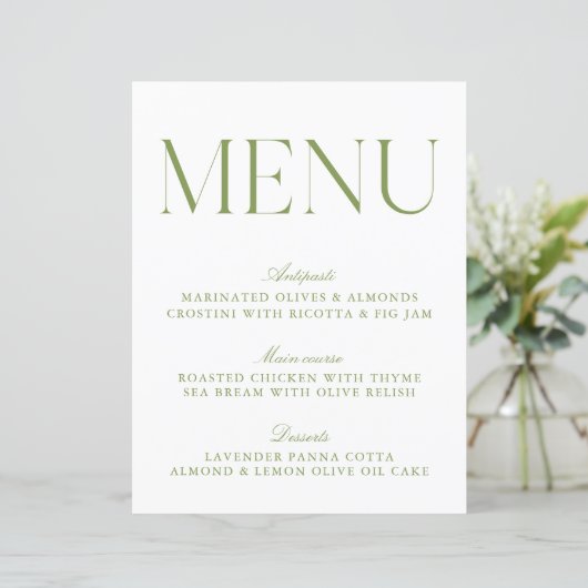 Modern Sage Groen & Wit Menu (Staand voorkant)