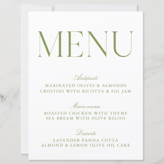 Modern Sage Groen & Wit Menu (Voorkant)