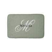 Modern Sage Groen & Wit Monogram Naam Initialen Badmat (Voorkant)