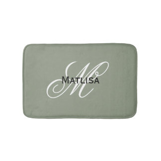 Modern Sage Groen & Wit Monogram Naam Initialen Badmat