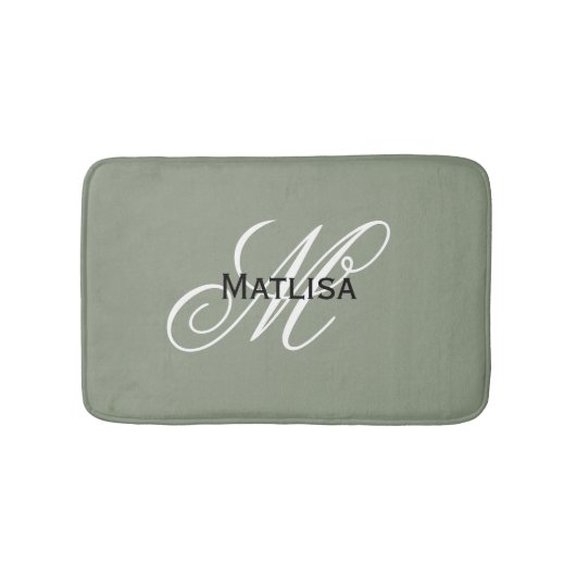 Modern Sage Groen & Wit Monogram Naam Initialen Badmat (Voorkant)