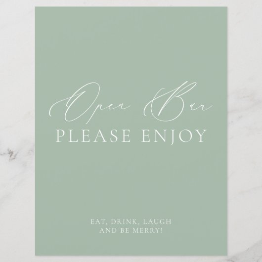 Modern Sage Groen & Wit Open Bar Trouwbord (Voorkant)