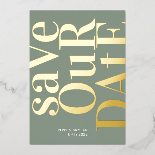 Modern Sage Groen Wit Save The Date Folie Uitnodiging (Voorkant)