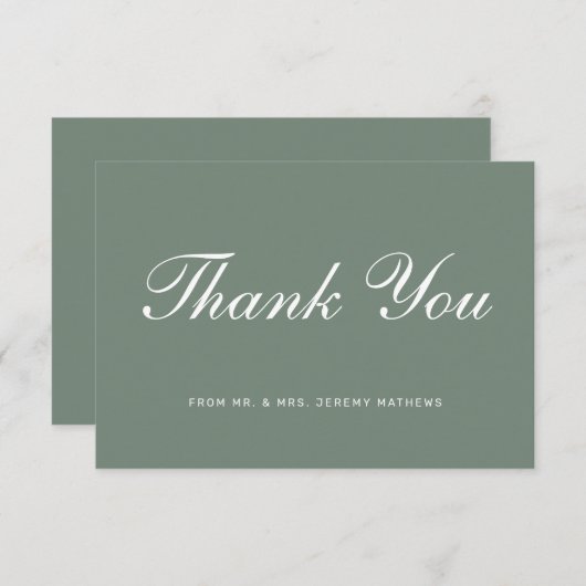 Modern Sage Groen Wit Script Bruiloft Bedankkaart (Voorkant / Achterkant)