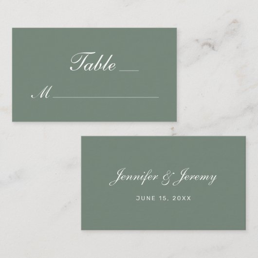 Modern Sage Groen Wit Script Bruiloft Plaatskaartje (Voorkant / Achterkant)