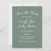 Modern Sage Groen Wit Script Foto Bruiloft Save The Date (Achterkant)