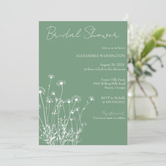 Modern Sage Groen & Wit Wildflower Vrijgezellenfee Kaart (Staand voorkant)