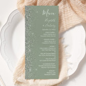 Modern Sage Groen Zilver Glitter Edge Bruiloft Menu