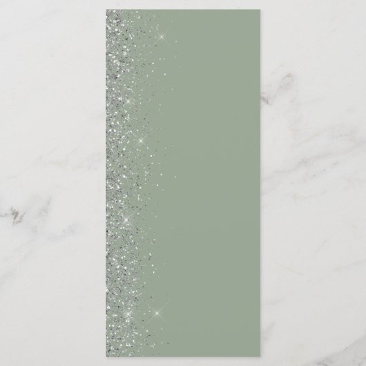Modern Sage Groen Zilver Glitter Edge Bruiloft Menu (Achterkant)