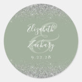 Modern Sage Groen Zilver Glitter Edge Bruiloft Ronde Sticker (Voorkant)