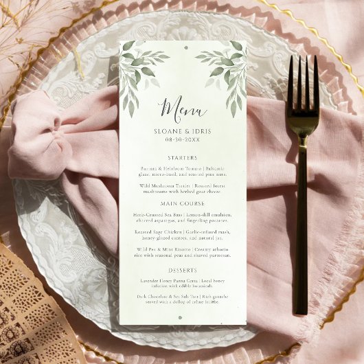 Modern Sage Groene Botanische Trouwmenu Menu