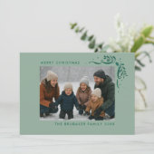 Modern Sage Hand Drawn Bows Christmas Photo Feestdagenkaart (Staand voorkant)