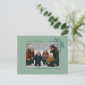 Modern Sage Hand Drawn Bows Christmas Photo Feestdagenkaart (Staand voorkant)