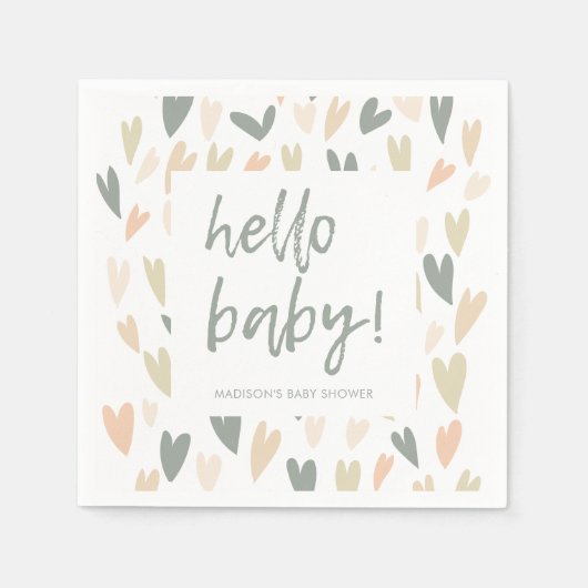 Modern Sage Heart Geslacht Neutraal Baby shower Servet (Voorkant)