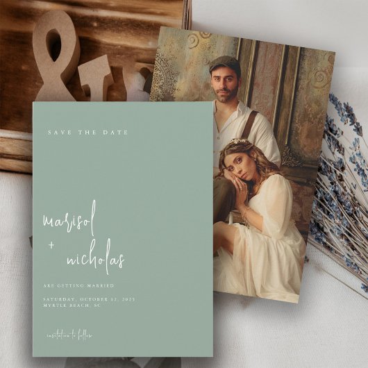 Modern Sage Minimalist Photo Wedding Save The Date