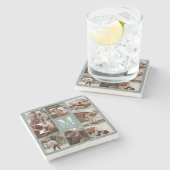 Modern Sage Monogram Initiaal Familienaam & Foto Stenen Onderzetter (Zijkant)