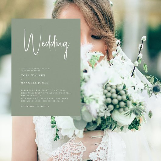 Modern Sage No Parents Wedding Invitation Kaart