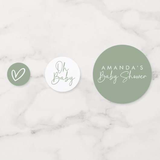Modern Sage Oh Baby Eenvoudig Baby shower Confetti (Achterkanten)