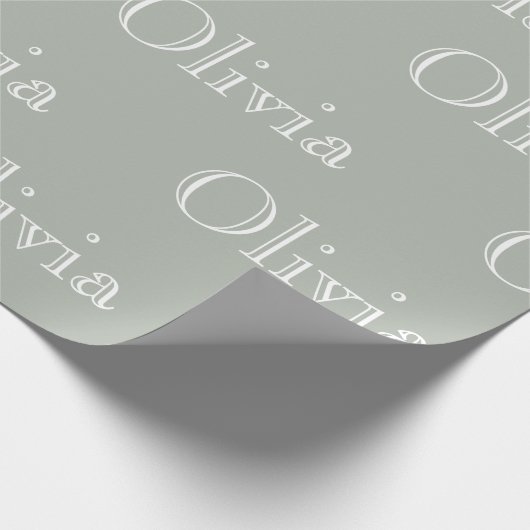 Modern Sage Personalized Pastel Script Name Wrapp Cadeaupapier (Hoek)