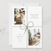 Modern Sage Ribbon Bow Wrap 2 Photo Christmas Feestdagenkaart (Voorkant)