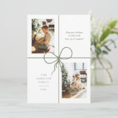 Modern Sage Ribbon Bow Wrap 2 Photo Christmas Feestdagenkaart (Staand voorkant)