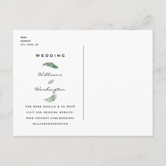 Modern Sage Tropical Foliage Wedding Save the Date Uitnodiging Briefkaart (Achterkant)